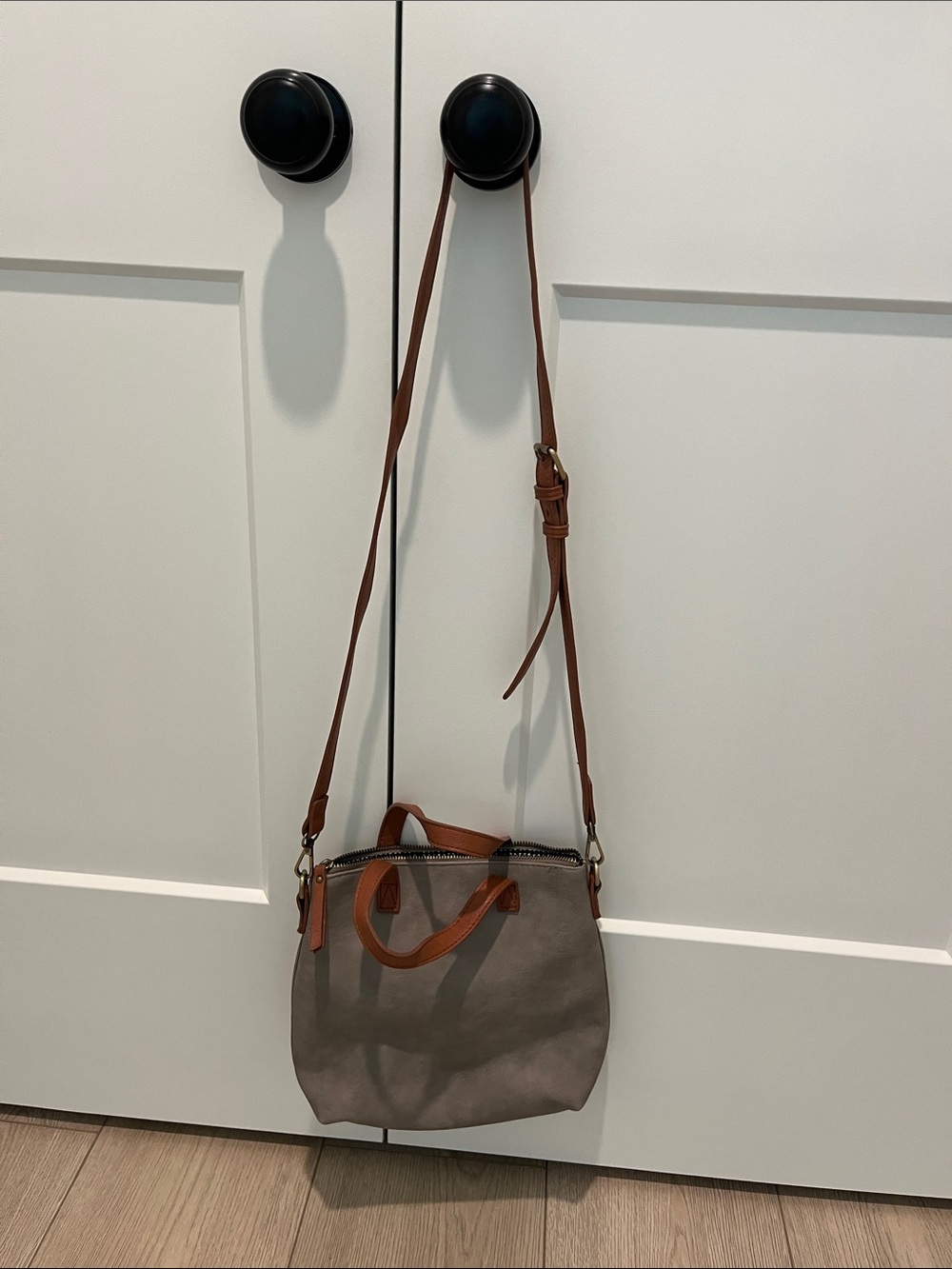 Antik Kraft Taupe Crossbody with Brown Leather Trim